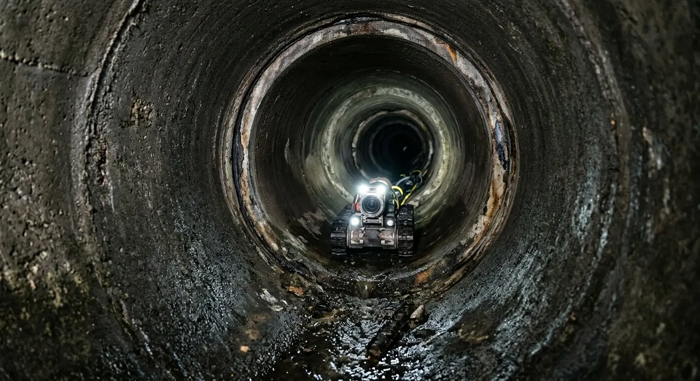 Robotic sewer camera inspecting pipe interior for Drain Snake Service in Raymond